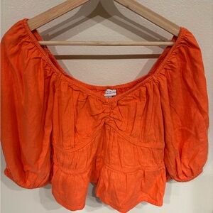 A New Day Bold Orange Puff Sleeve Blouse